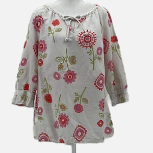 Orchadia Casuals Linen/Cotton Flower Print Blouse - Size Medium